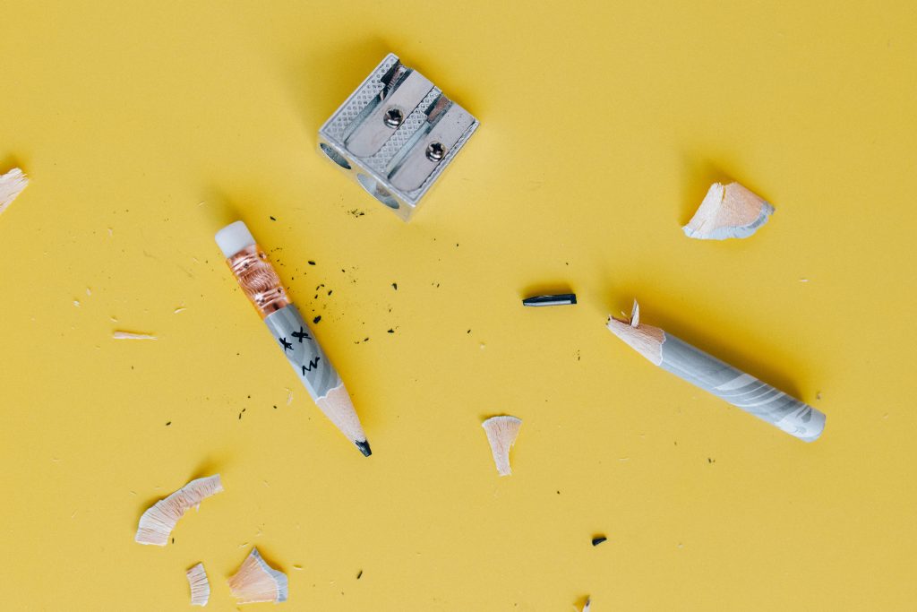 broken pencils and sharpener