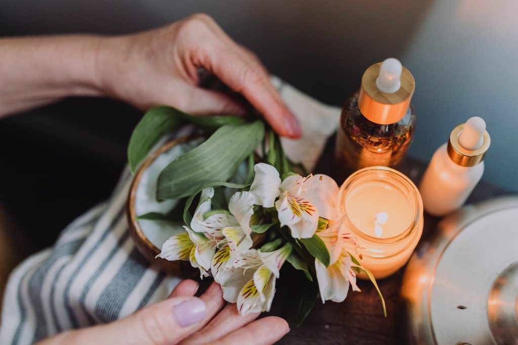 self care aromatherapy and flowers