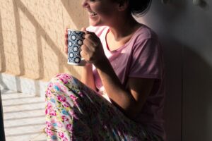 woman drinking coffee in the morning