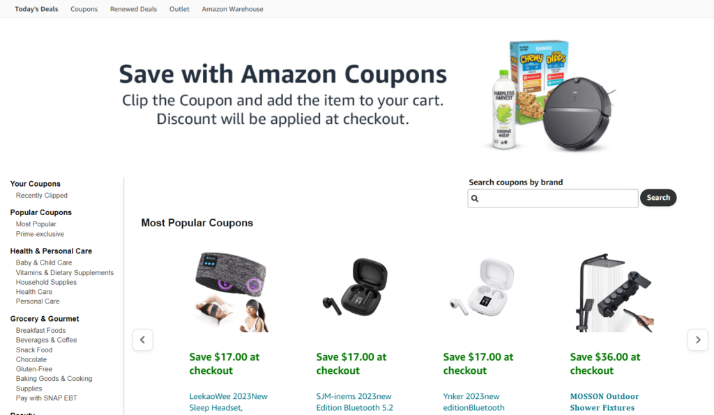 Screenshot Amazon coupons page.