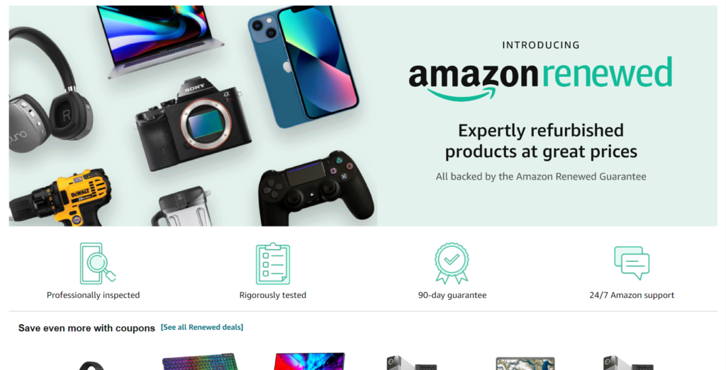 Screenshot Amazon Renewed shop page.