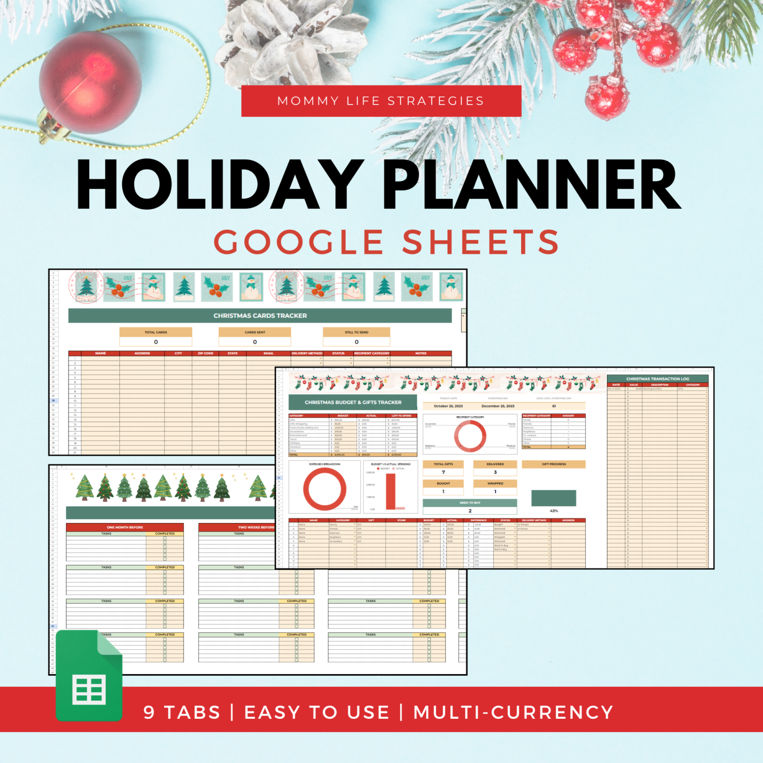 Holiday Christmas Planner Spreadsheets | Google Sheets - Mommy Life ...