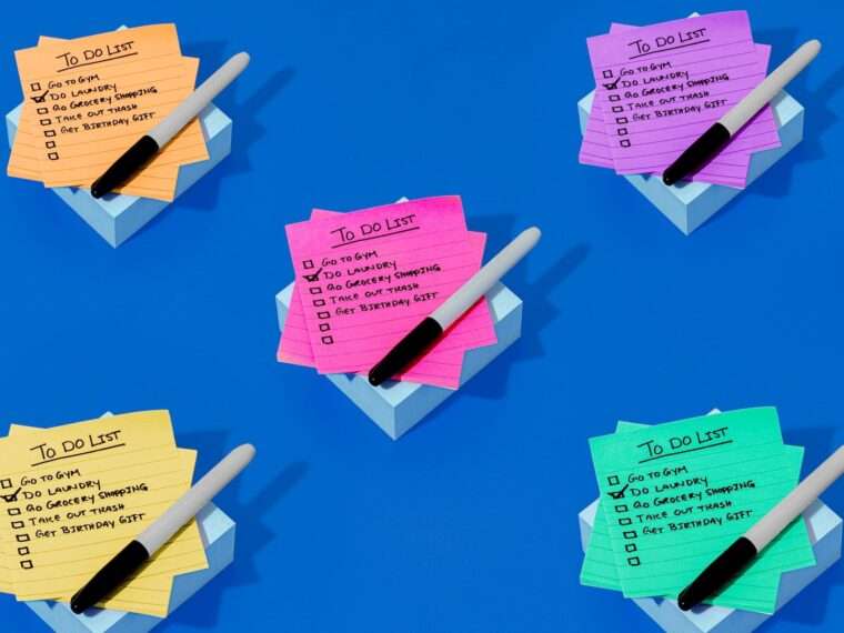 Piles of to-do-list sticky notes.